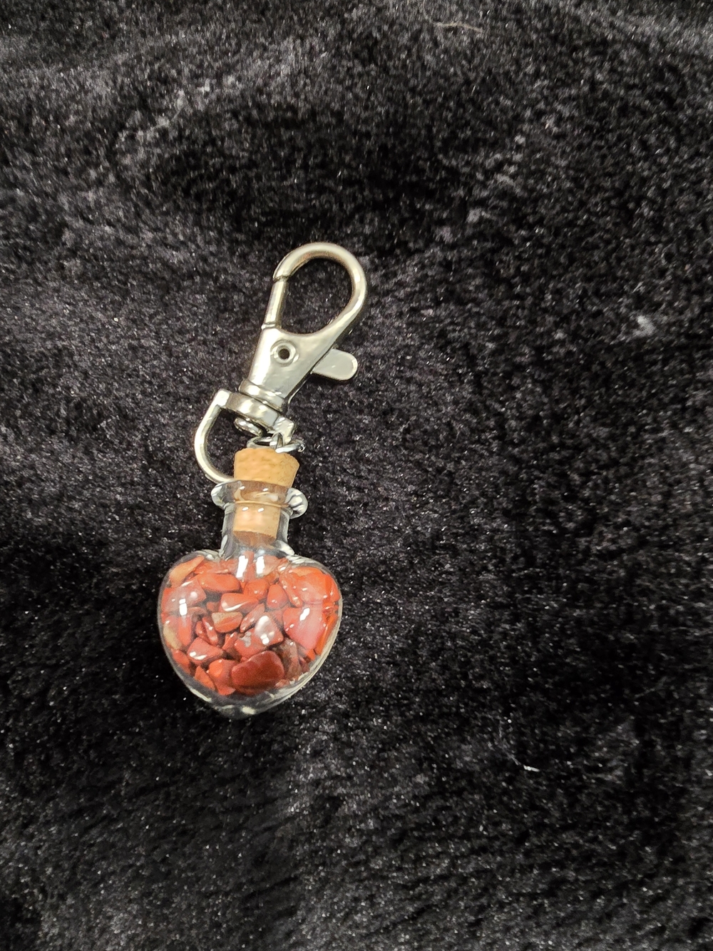 Heart Bottle Keychain with Red Stone Chips